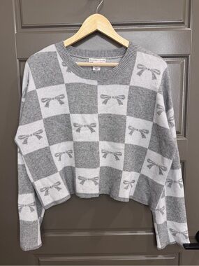 Sincerely Jules Gray Checkered Bow Sweater